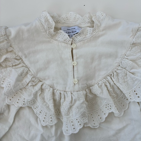 & Other Stories Women's Cream Embroidered Overlay Blouse Floral Eyelet Size 12 - Picture 5 of 11